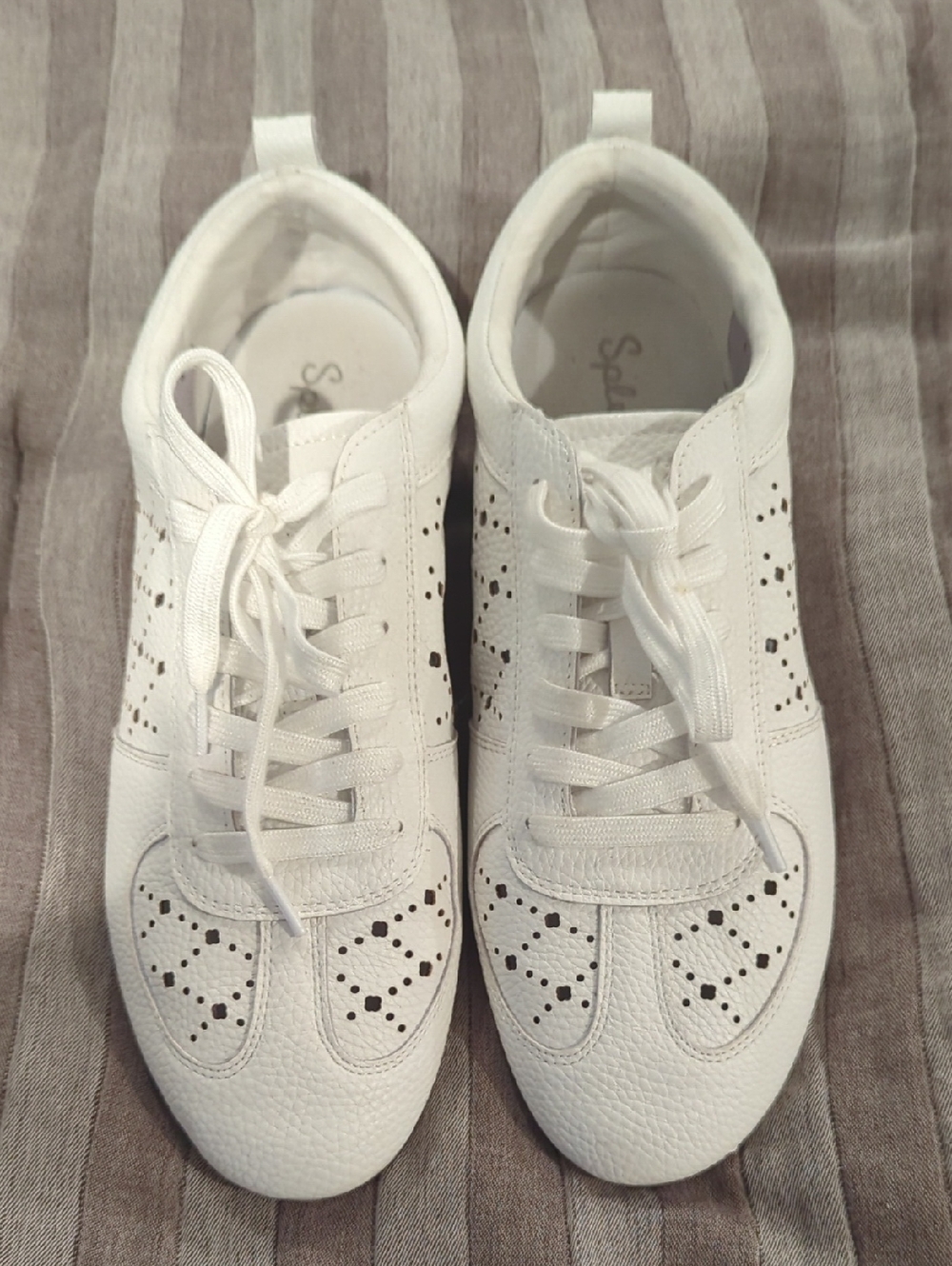 Splendid White Perforated Lace-Up Sneakers